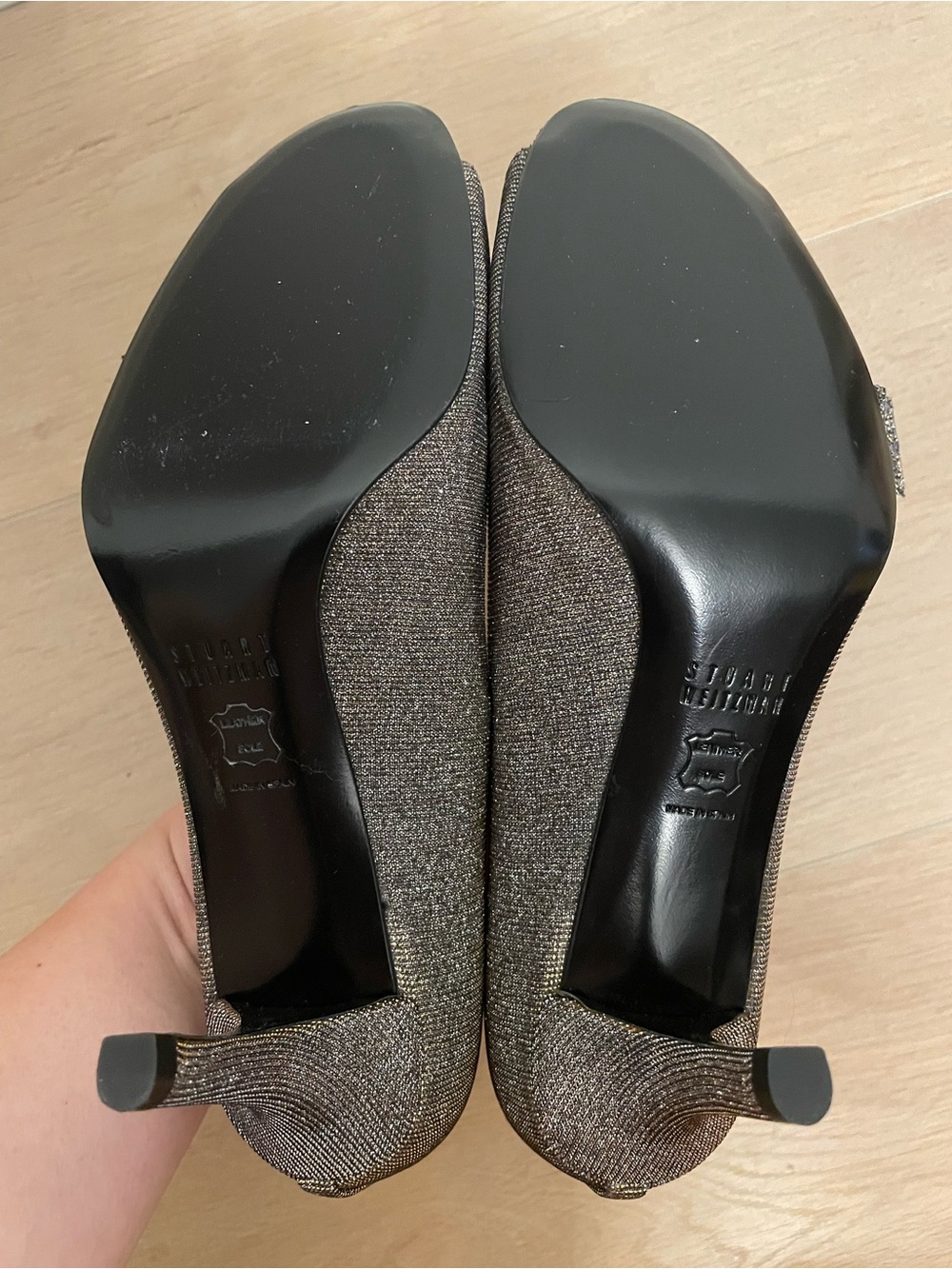 STUART WEITZMAN Bowover Glitter Pump - Peep-Toe High Heel with a Bow - Picture 7 of 9